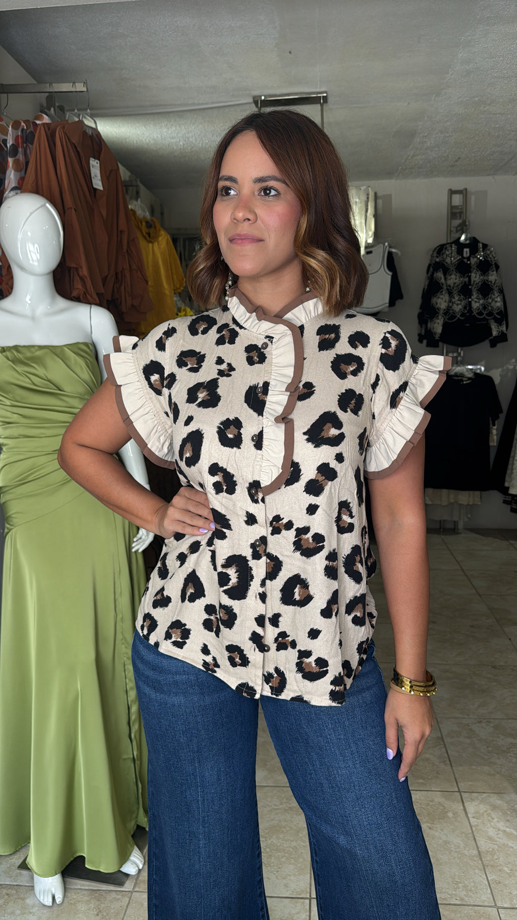 Mocha Animal Print Blouse