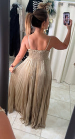 Foiled Pleating Maxi Dress