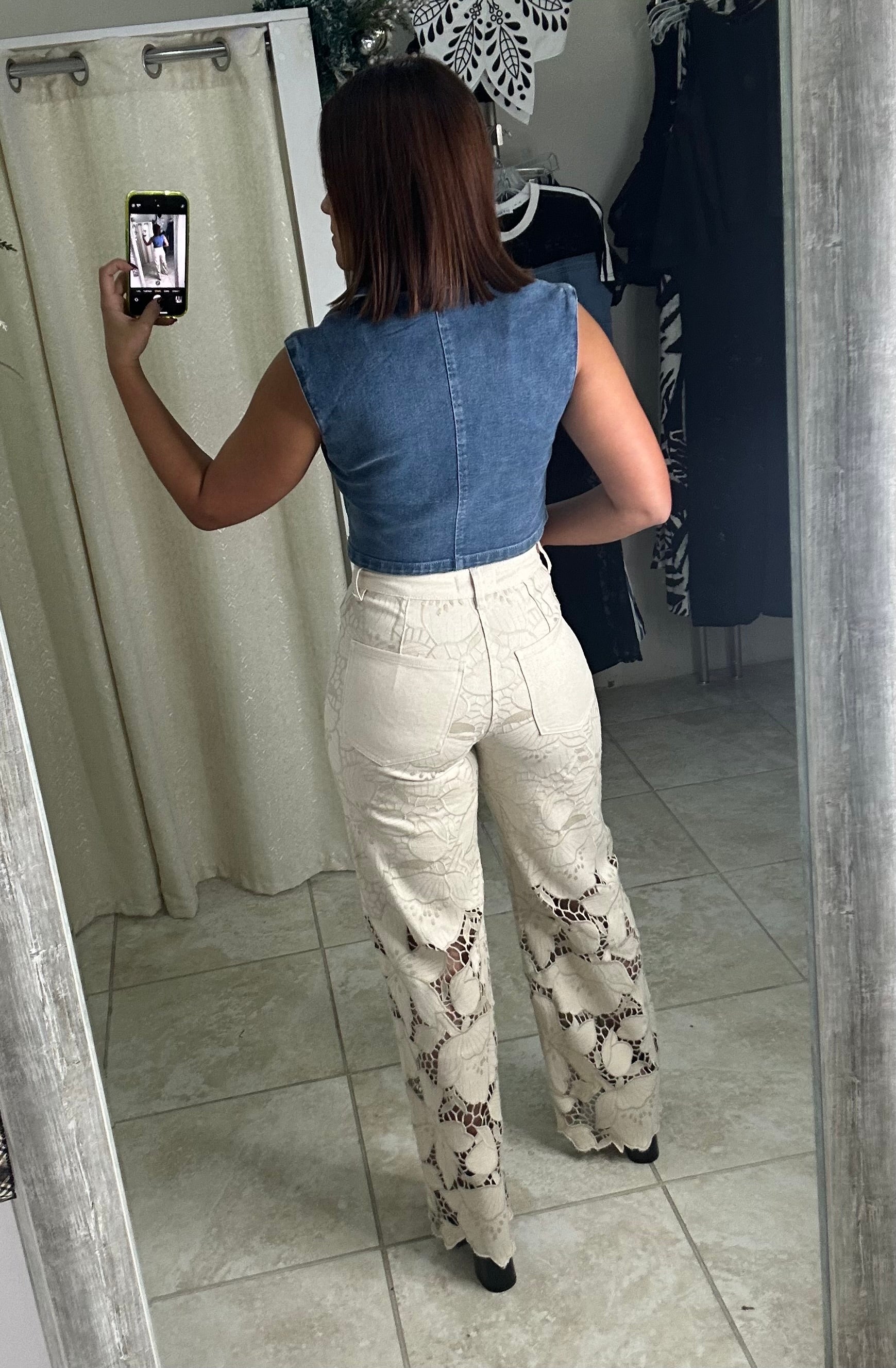 Cream Flower Pant