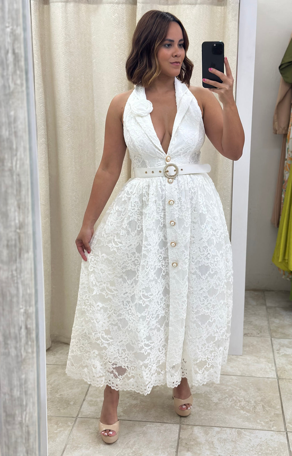 Halter Lace Midi Dress