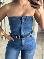 Denim Strapless Jumpsuit