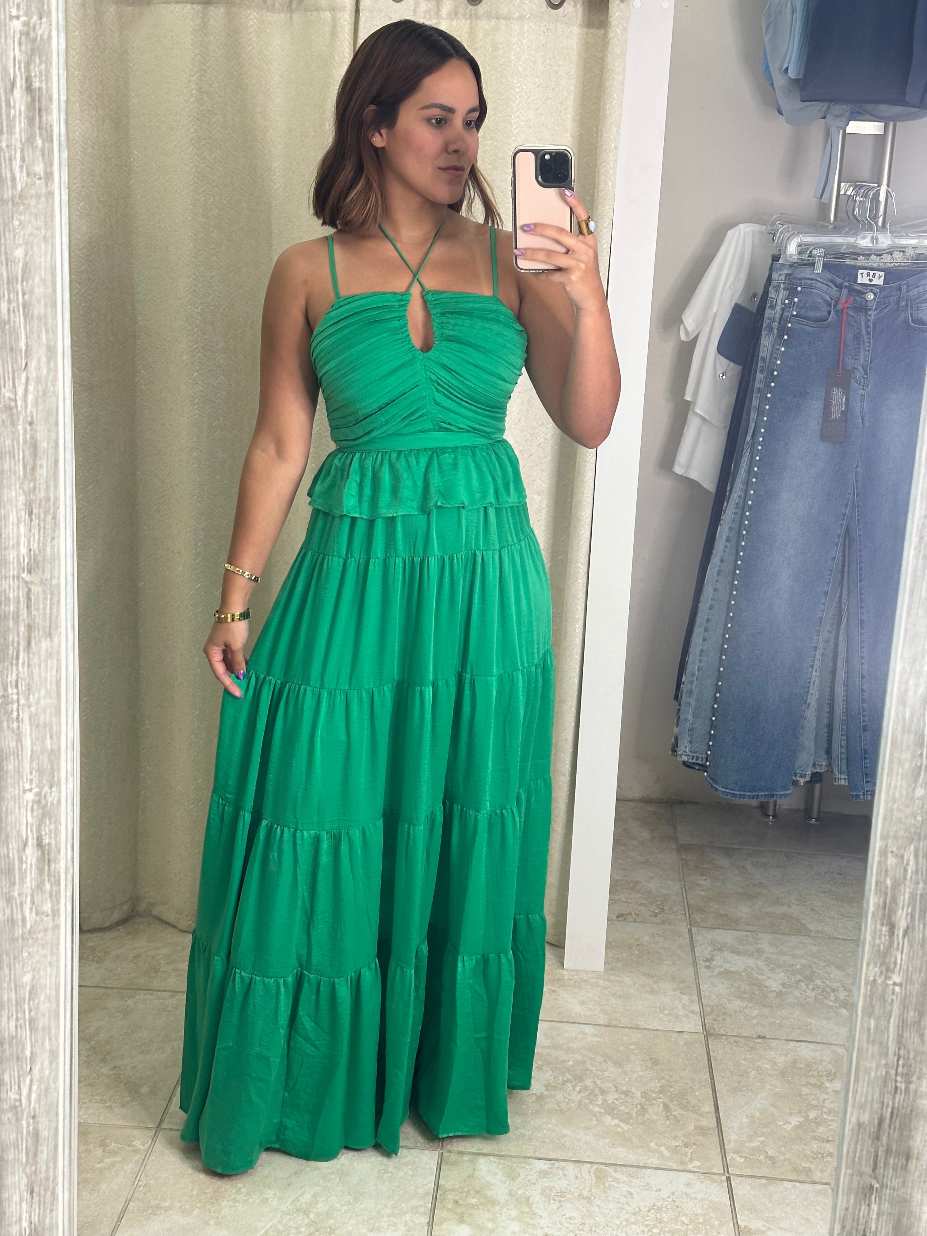 Green Halter Tube Maxi Dress