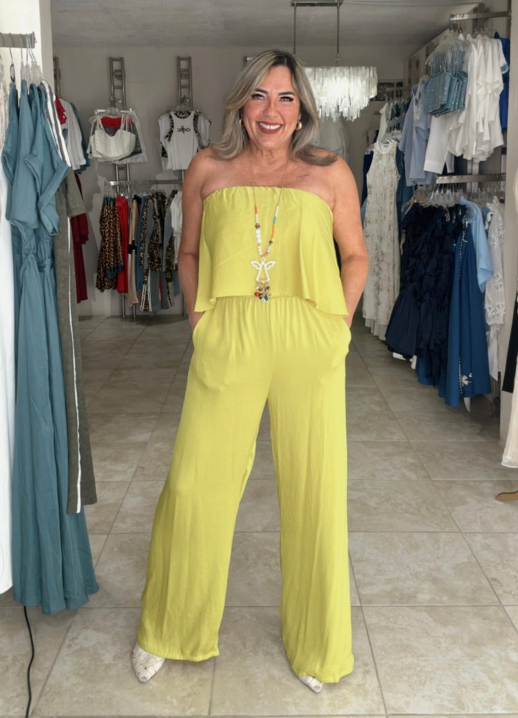 Neon Strapless Jumpsuit