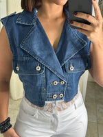 Neck Denim Vest