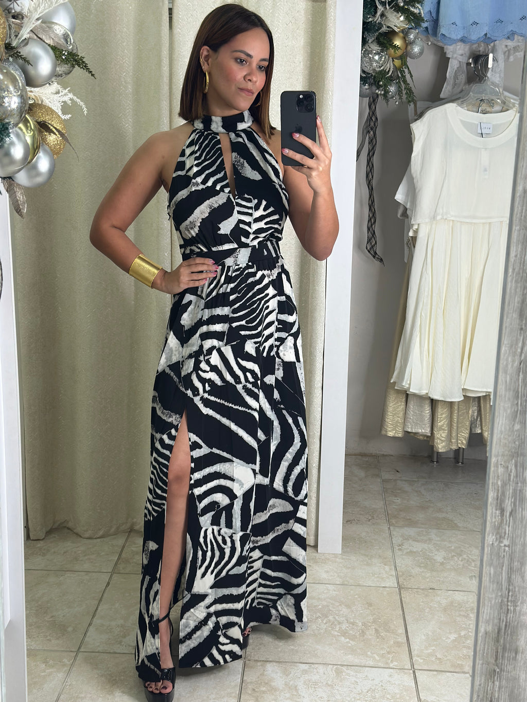 Printed Halter Neck Maxi Dress