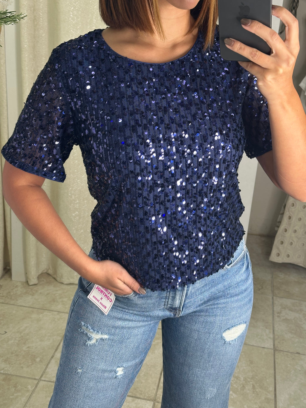 Navy Glitter Blouse