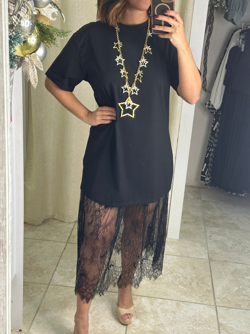 Black T-Shirt & Lace Dress