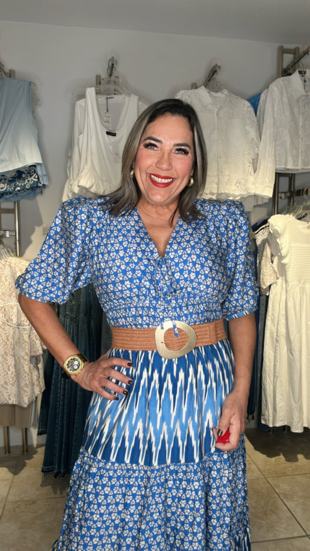 Blue Print Midi Dress