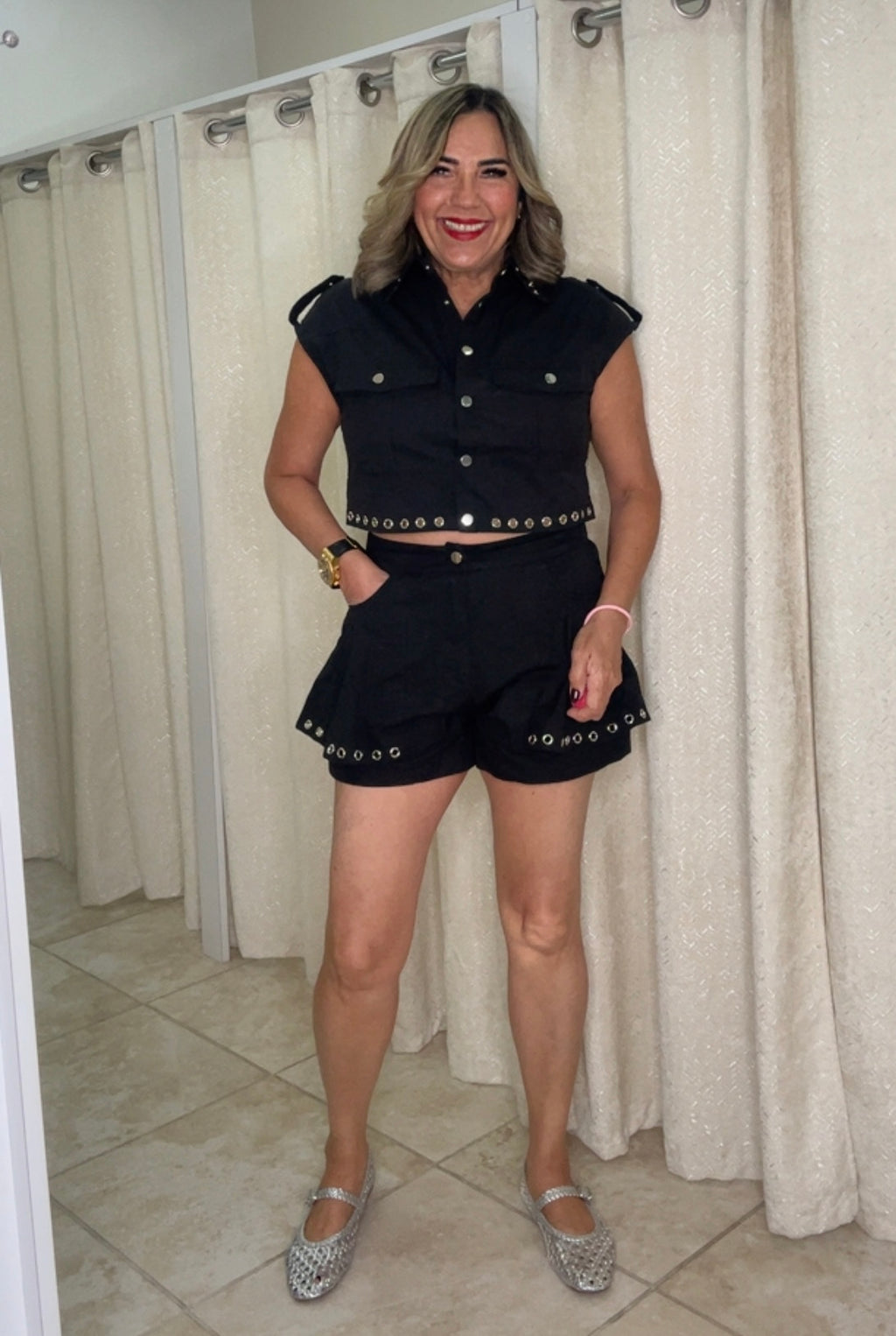 Silver Detail & Black Short Pant Set