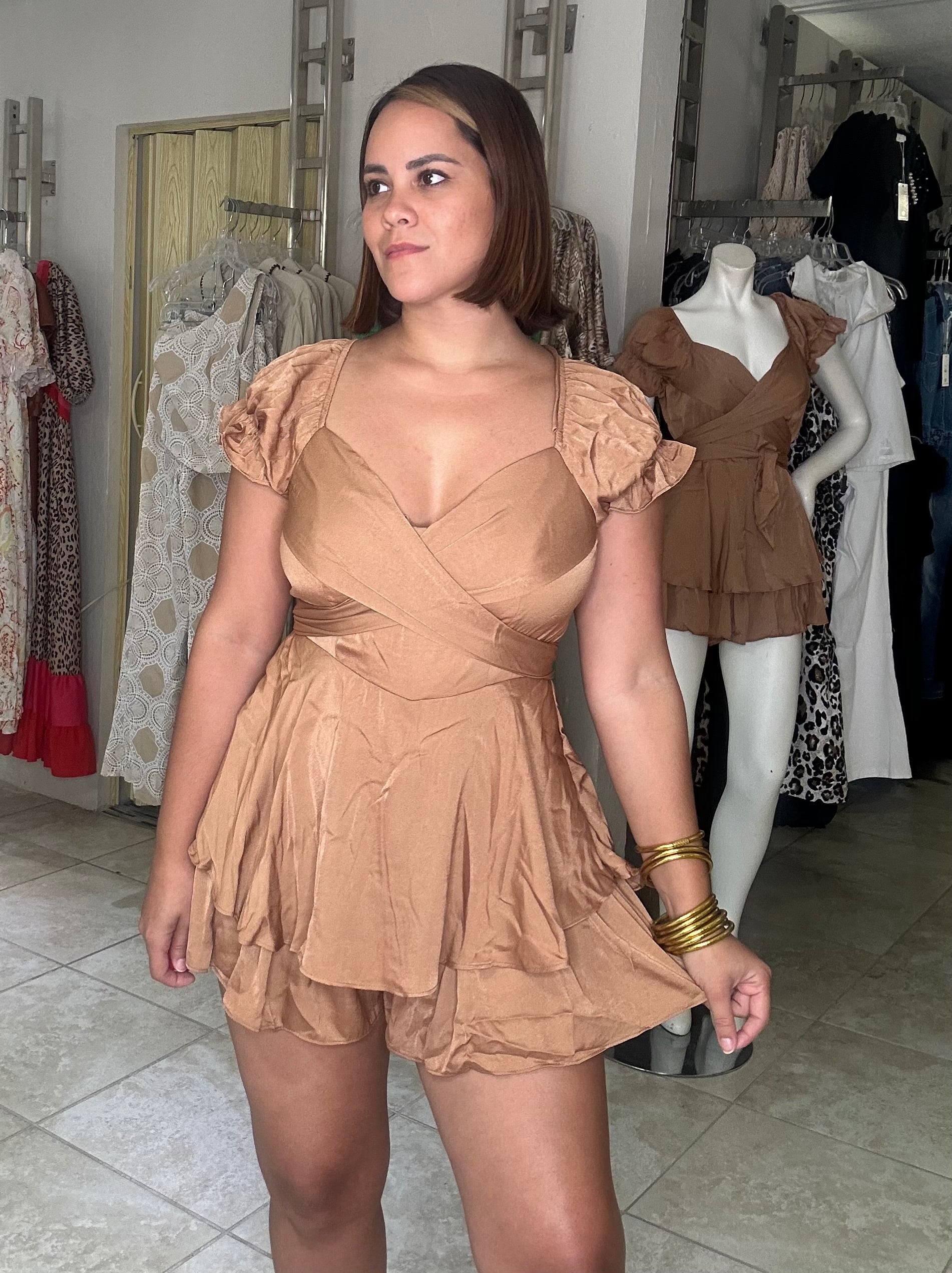 Satin Brown Romper