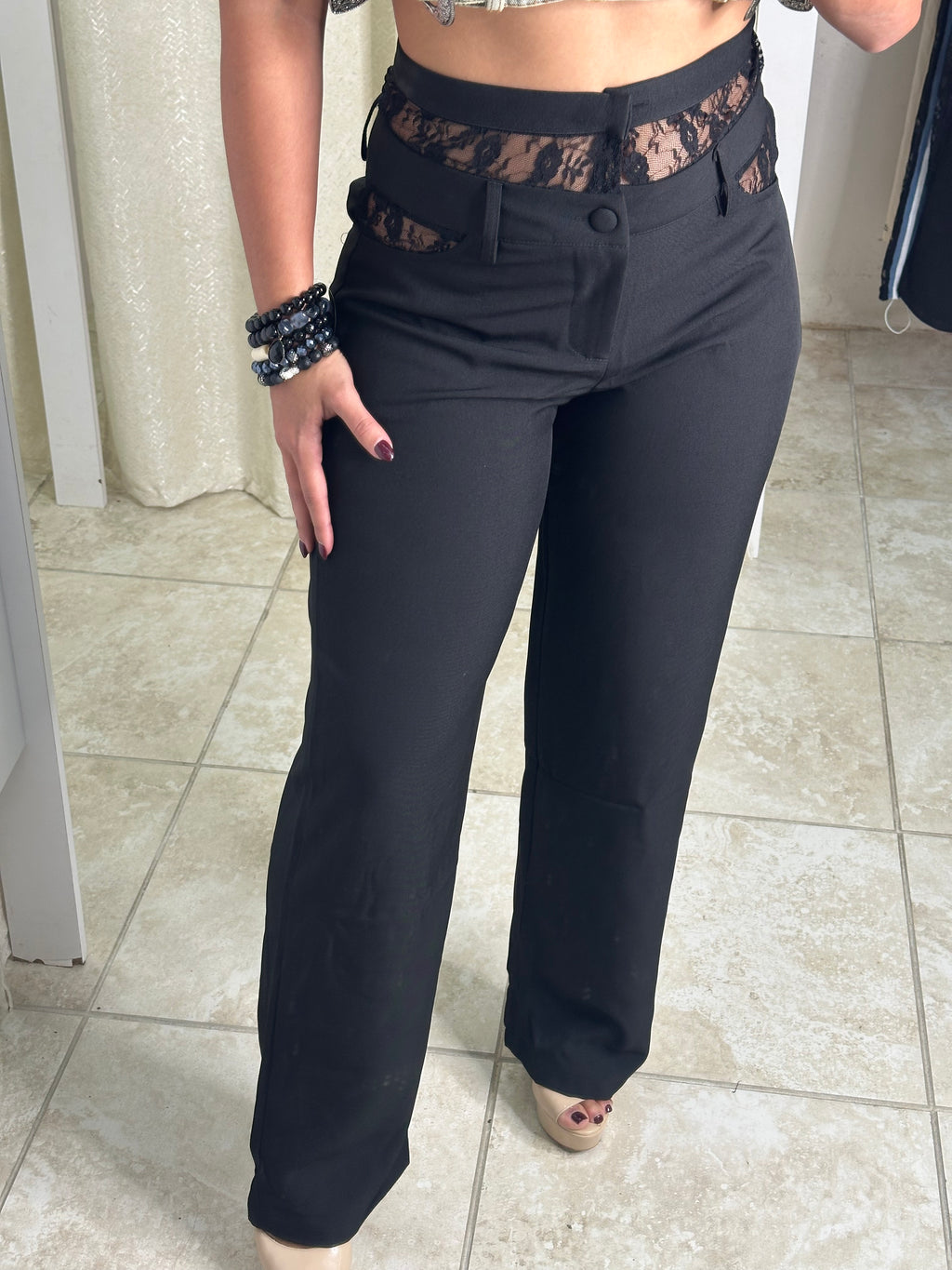 Contrast Lace Straight Leg Pants