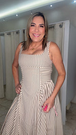 Cream/Brown Midi Dress