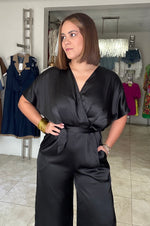 Black Waisted Satin Jumpsuit