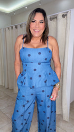 Denim Peplum Polka Dots Top