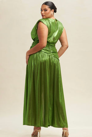 Green Metallic maxi  plus Dress