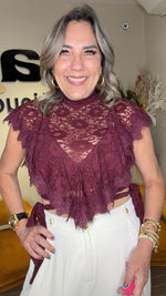 Hight Neck Ruffle Lace Top