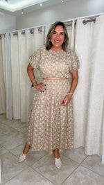 Embroidered Puff Crop Top And Midi Skirt