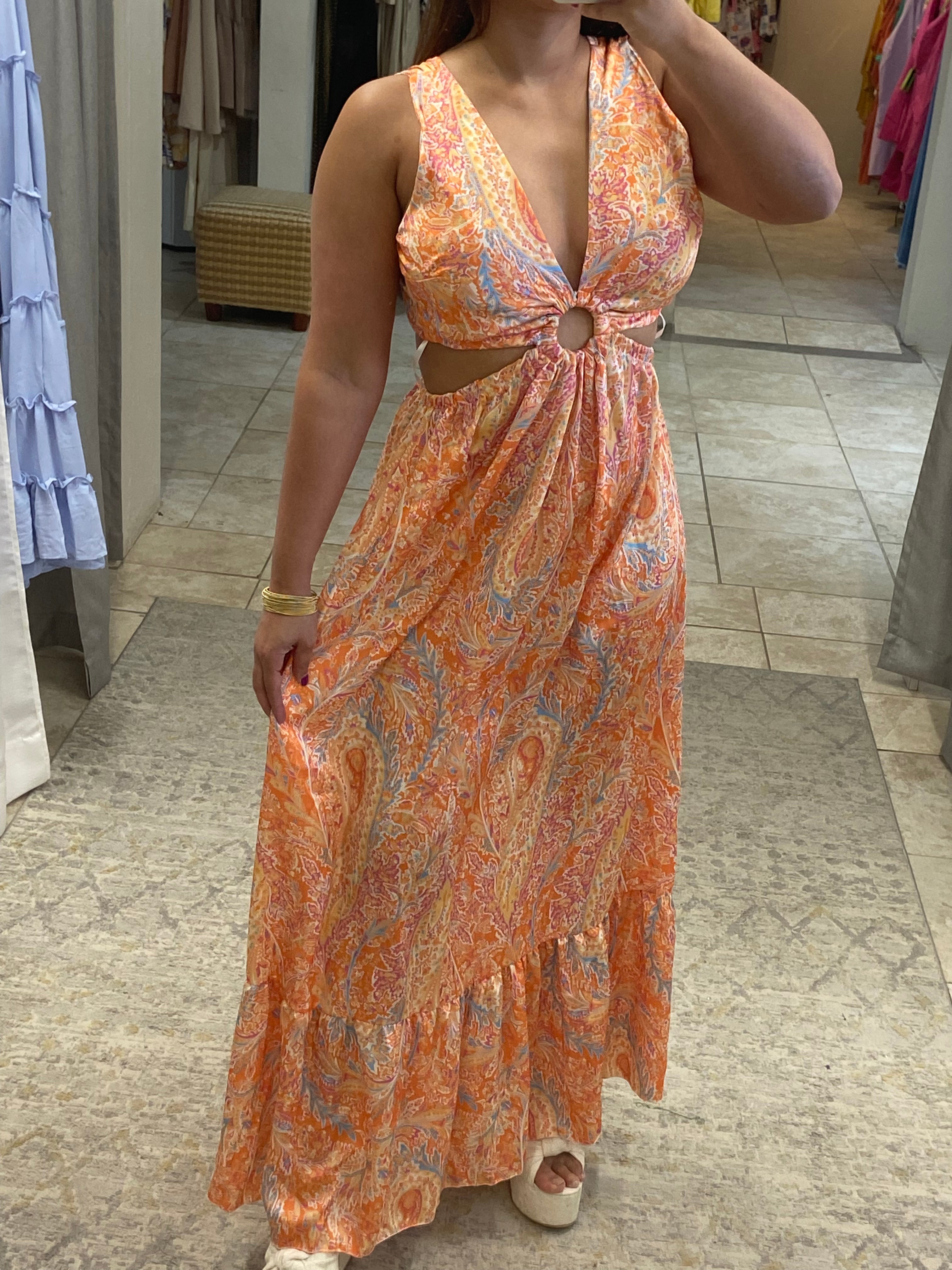 Orange Print Maxi Dress
